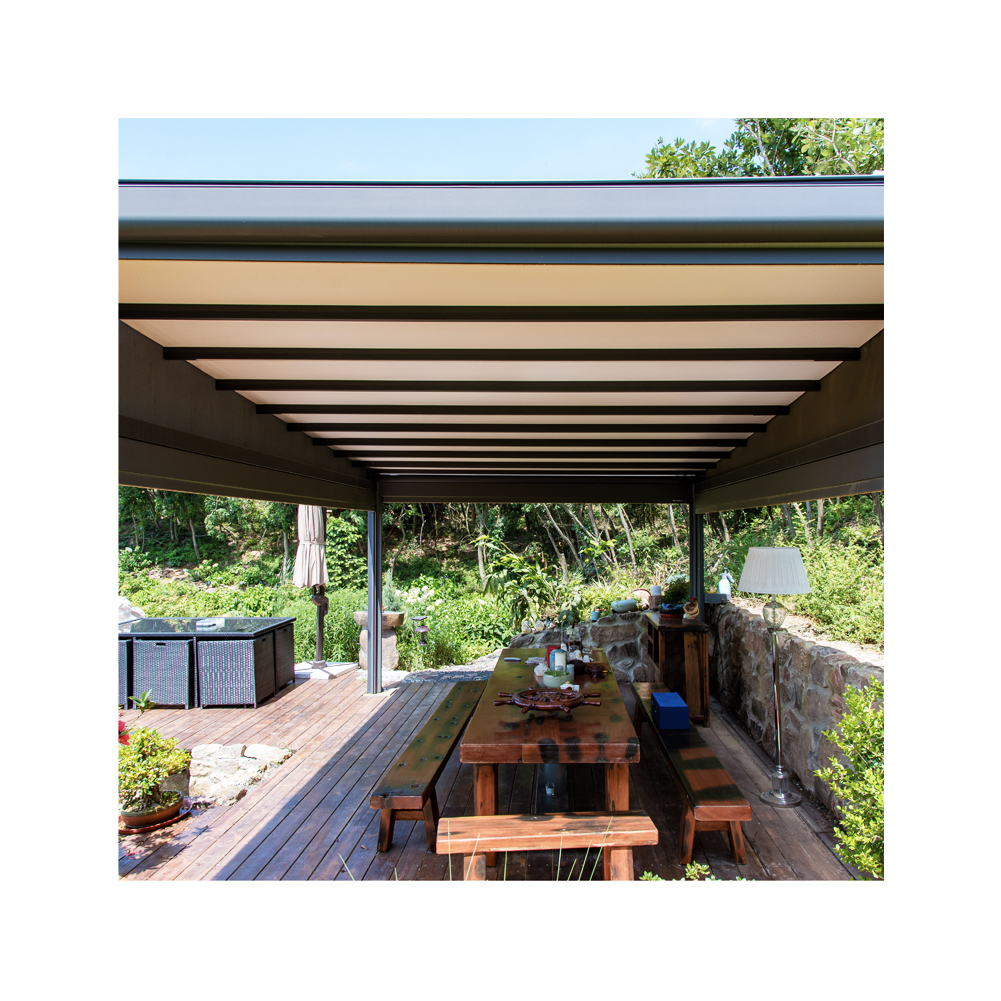 Garraf Sonnenschutz, motorisiertes, einziehbares Pergola-Markisendach für die Pergola-Überdachung der Außenterrasse